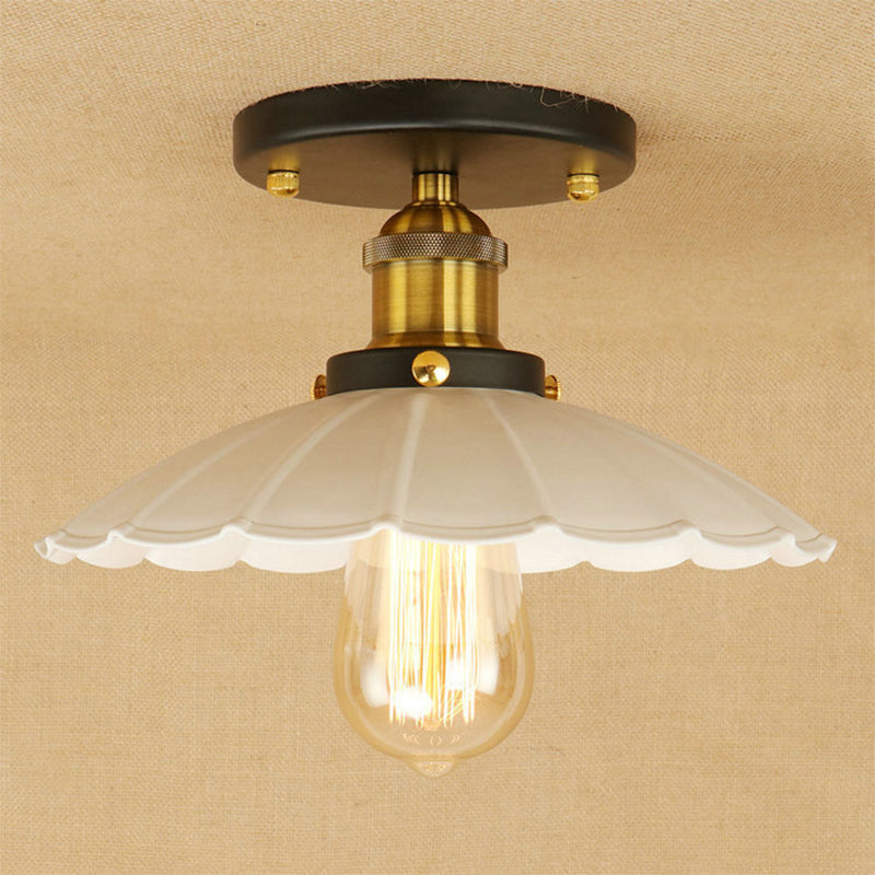 Metal Scalloped Shade Flush Mount Fixture Industrial Style 1 Light Flush Light