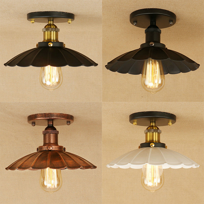 Metal Scalloped Shade Flush Mount Fixture Industrial Style 1 Light Flush Light