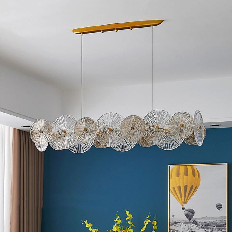 Modern Chandelier Circle Island Light Fixture Glass 12 Light Island Ceiling Light in Gold