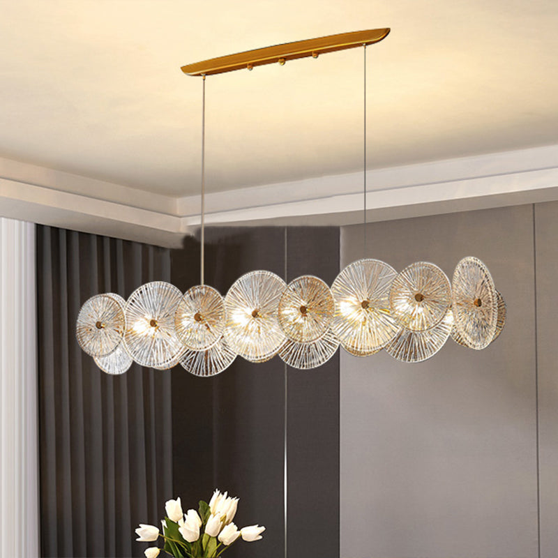 Modern Chandelier Circle Island Light Fixture Glass 12 Light Island Ceiling Light in Gold