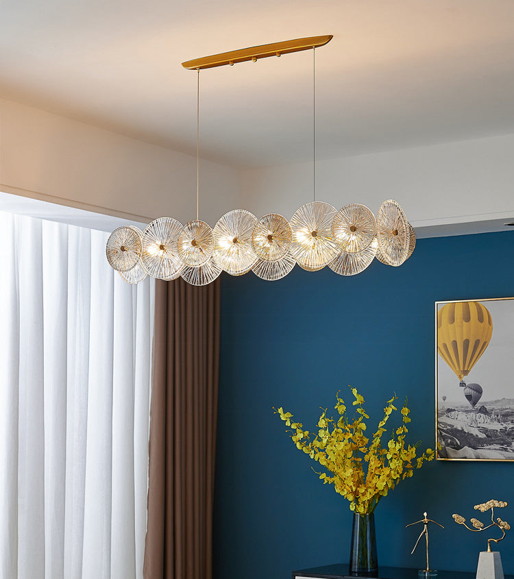Modern Chandelier Circle Island Light Fixture Glass 12 Light Island Ceiling Light in Gold