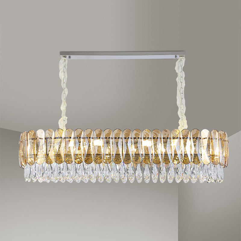 Crystal Oval Island Pendant Lights Modern Island Lighting 8 Light Island Ceiling Light