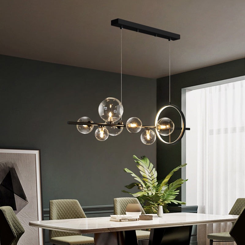 Metal and Clear Glass Shade chandelier light, Simple Linear island lighting fixtures