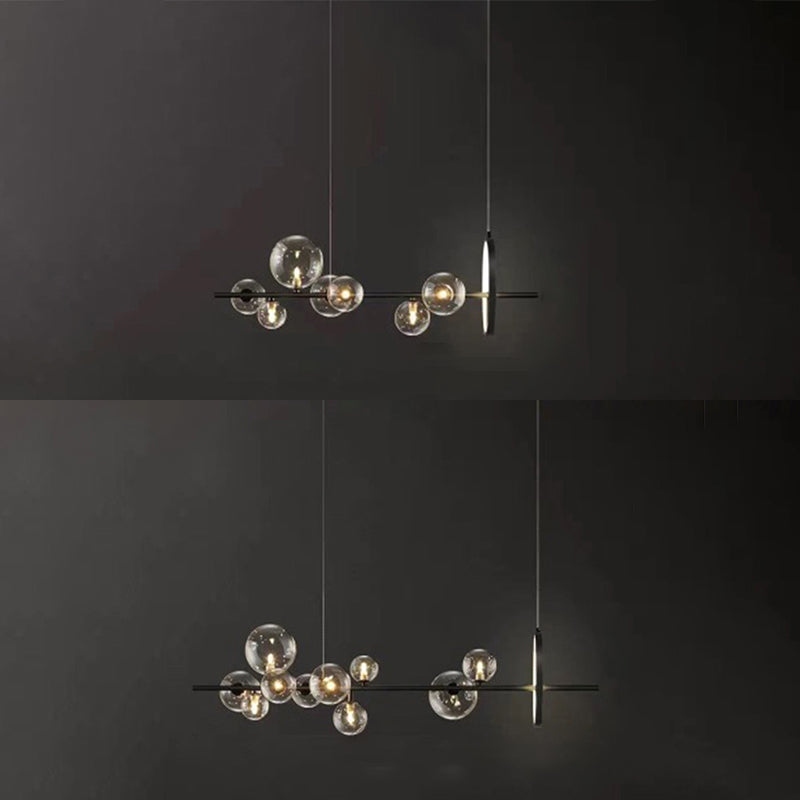 Metal and Clear Glass Shade chandelier light, Simple Linear island lighting fixtures