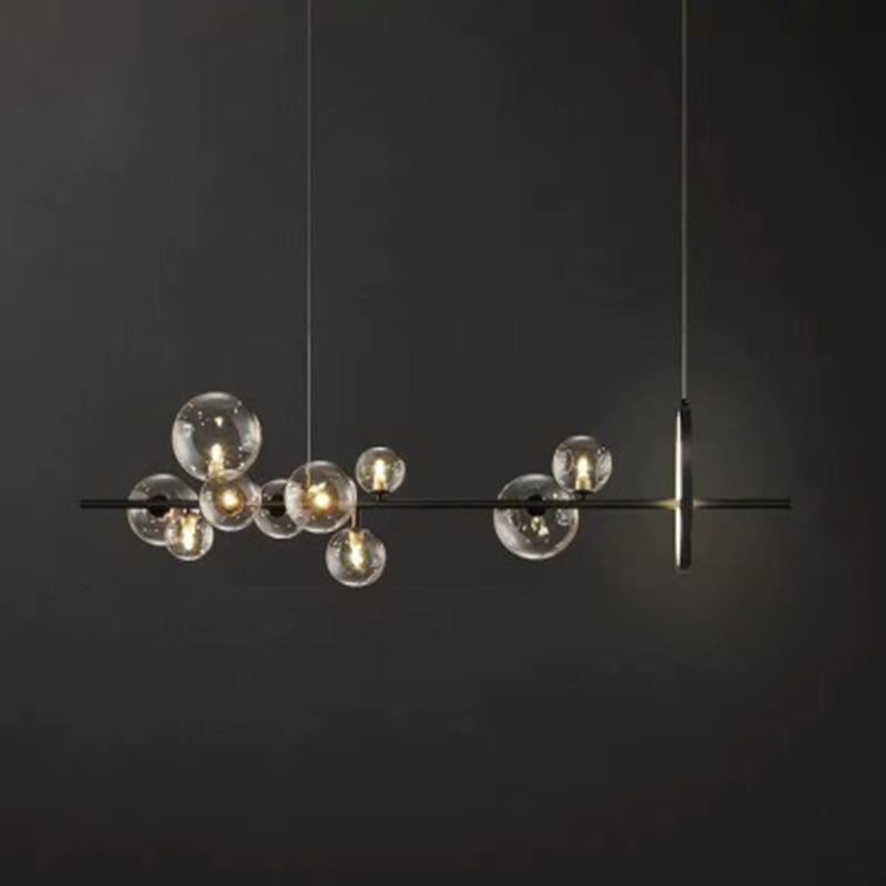 Metal and Clear Glass Shade chandelier light, Simple Linear island lighting fixtures