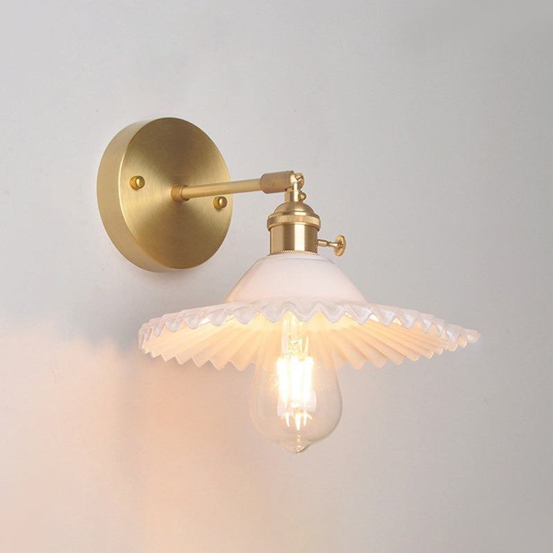 Sombra geométrica de 1 luces accesorios de iluminación de pared de vidrio de estilo industrial en latón