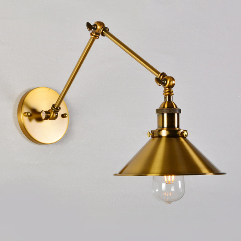 Tapered Cape Shade 1-Light Industrial Style Metal Wall Lighting in Gold