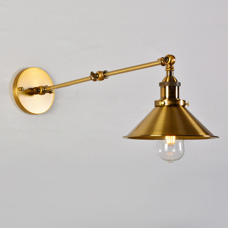 Tapered Cape Shade 1-Light Industrial Style Metal Wall Lighting in Gold