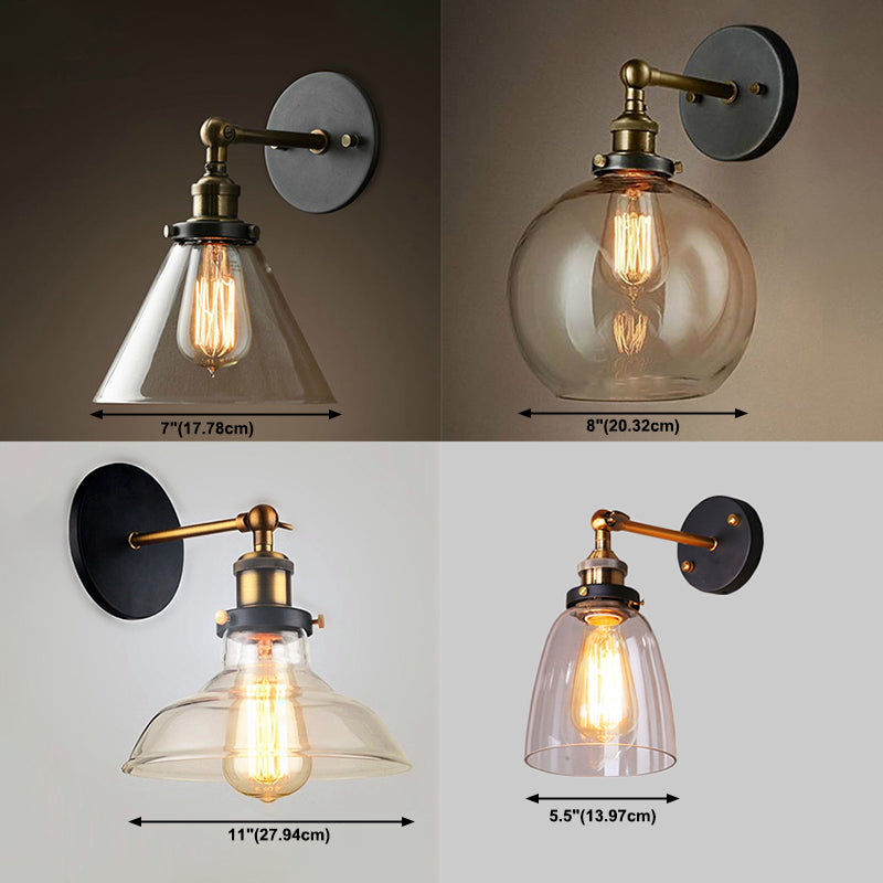 Indoor 1-Bulb Down Light Wall Sconce Lighting, Industrial Clear Glass Sconce Light Fixture