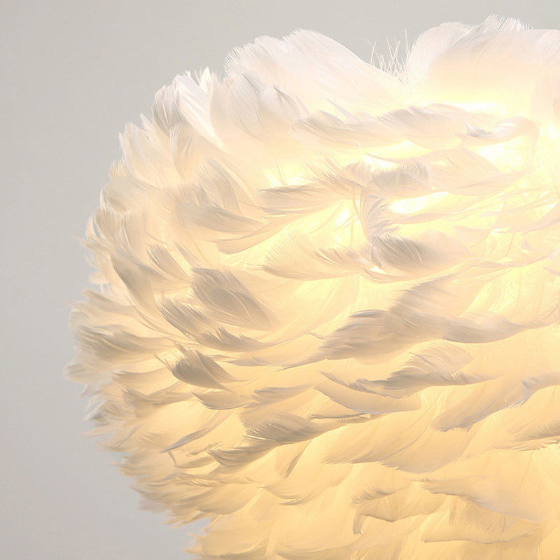 Feather White Hanging Lamp in Modern Style Round Shaped Indoor Pendant Light