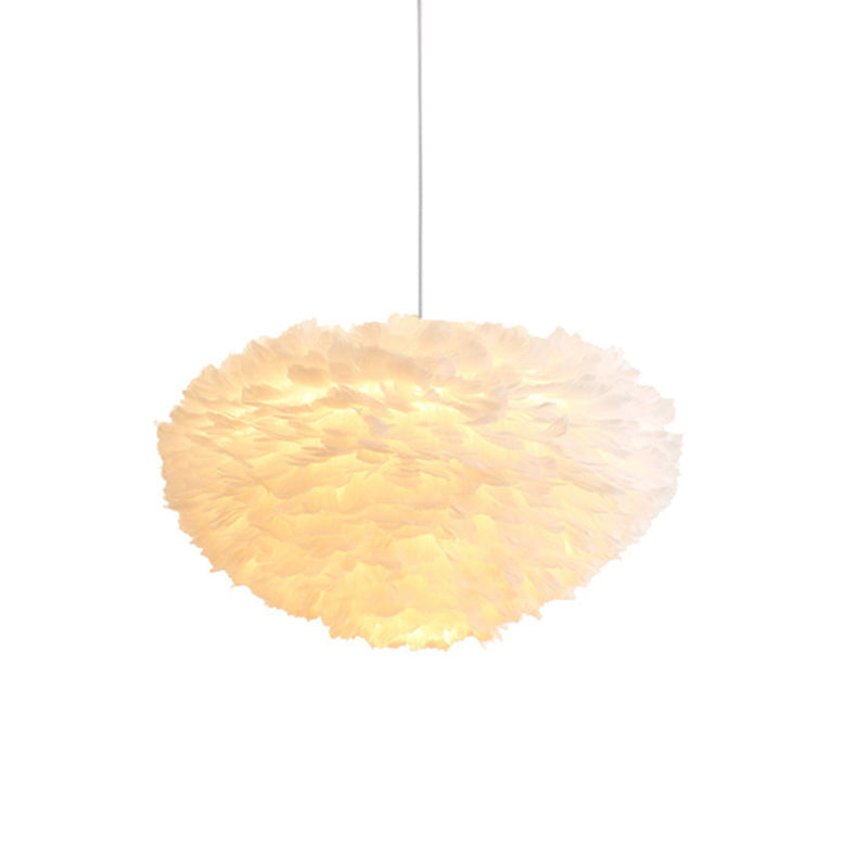 Feather White Hanging Lamp in Modern Style Round Shaped Indoor Pendant Light