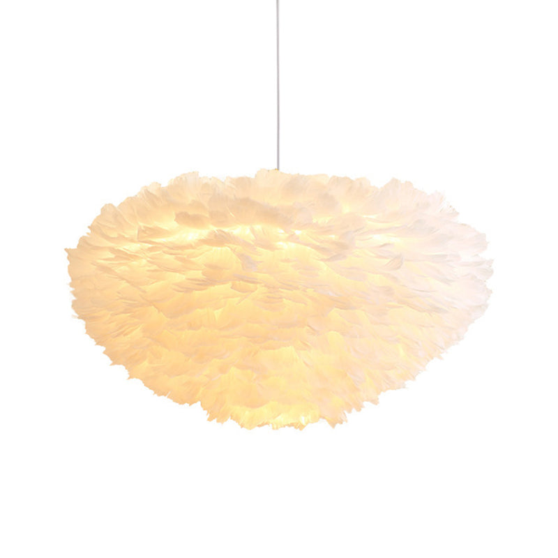 Feather White Hanging Lamp in Modern Style Round Shaped Indoor Pendant Light