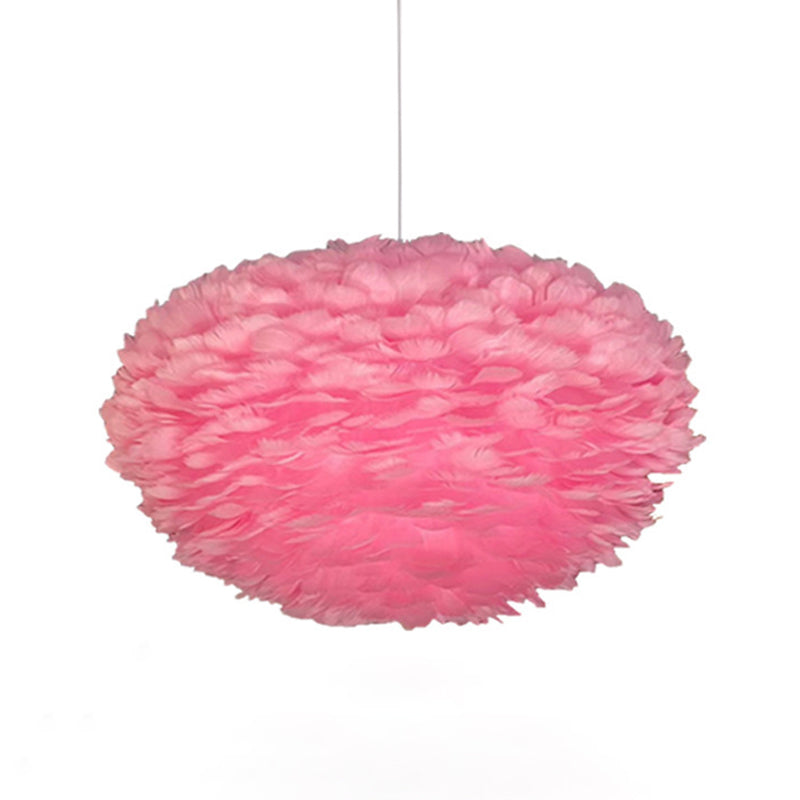 Feather White Hanging Lamp in Modern Style Round Shaped Indoor Pendant Light