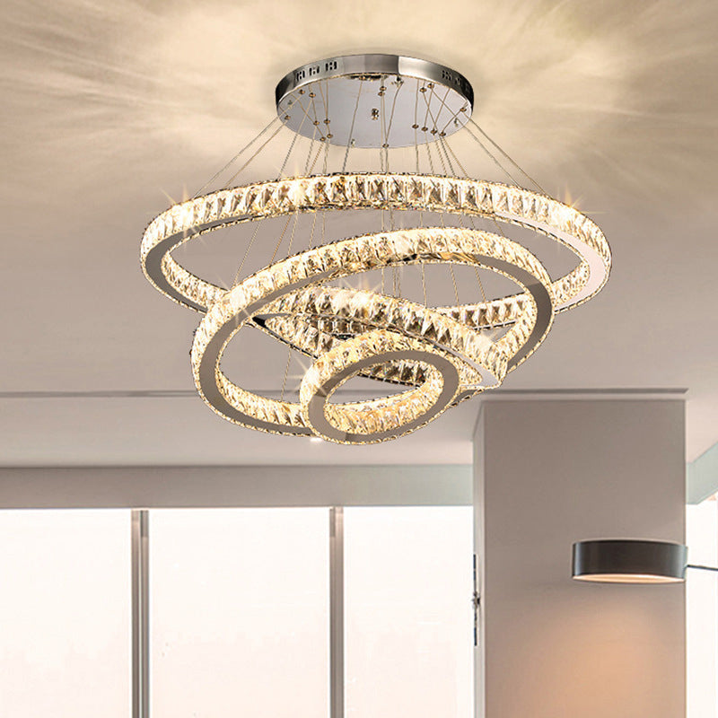 Orbicular Crystal Hanging Ceiling Light Modern Style Clear Chandelier Ceiling Lamp