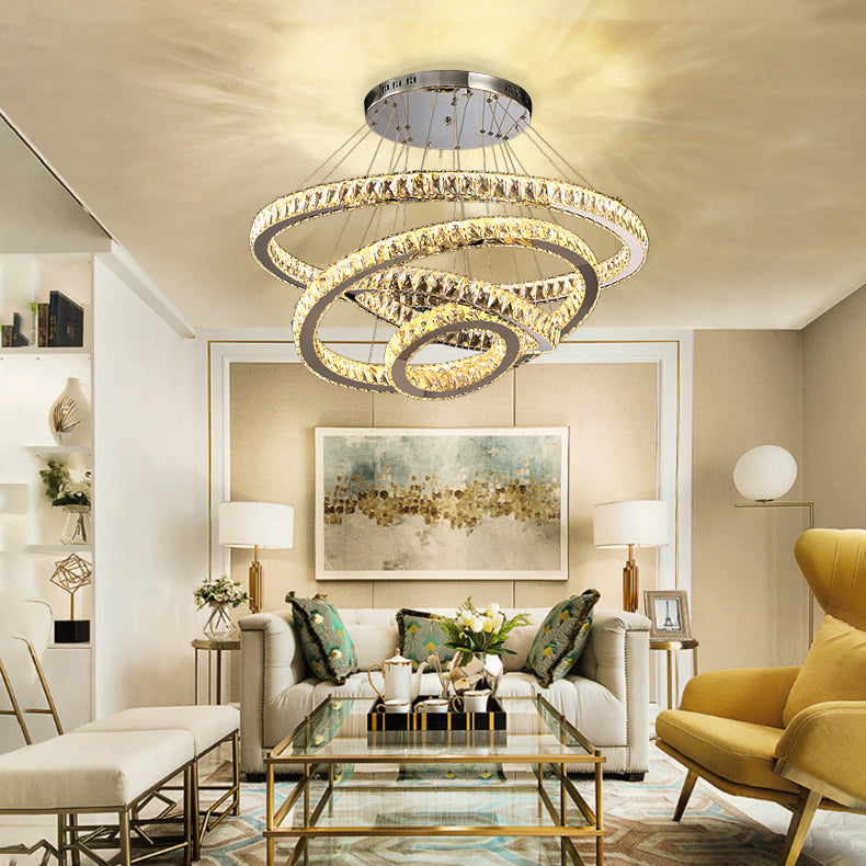 Orbicular Crystal Hanging Ceiling Light Modern Style Clear Chandelier Ceiling Lamp