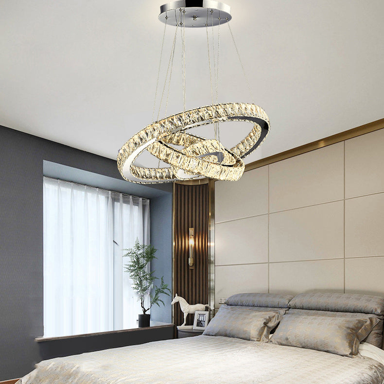 Orbicular Crystal Hanging Ceiling Light Modern Style Clear Chandelier Ceiling Lamp