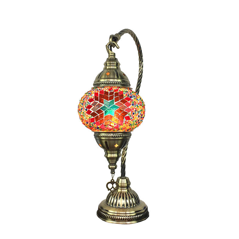 Asian Lantern Nightstand Light 1 Bulb Hand Cut Glass Night Lamp with Gooseneck Arm for Drawing Room