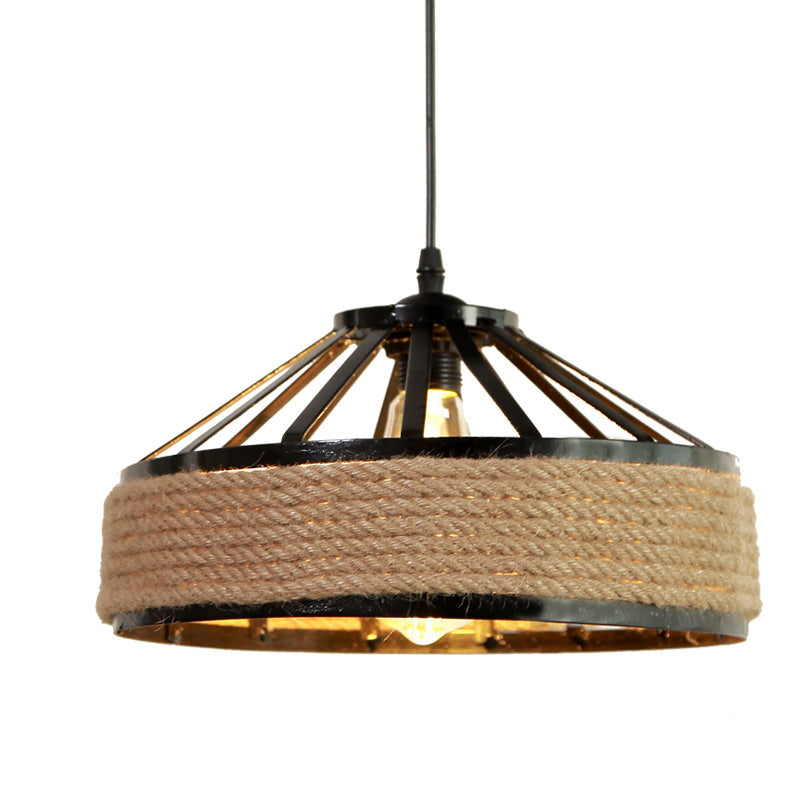 Fun a sospensione della corda di canapa a drum, illuminazione del ristorante industriale in beige