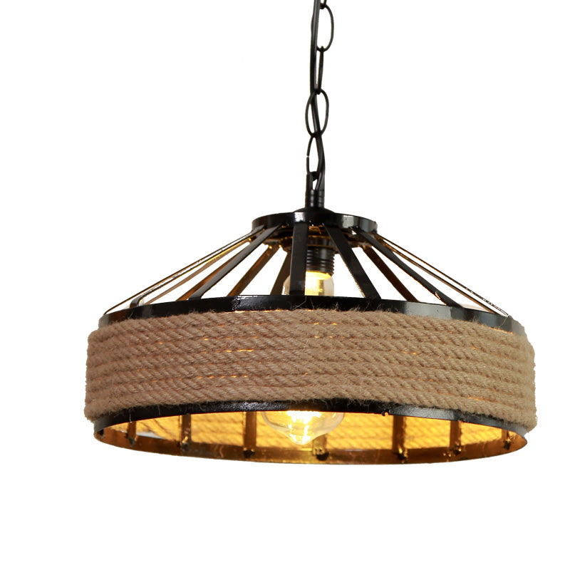 Fun a sospensione della corda di canapa a drum, illuminazione del ristorante industriale in beige