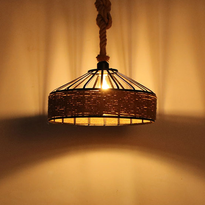 Fun a sospensione della corda di canapa a drum, illuminazione del ristorante industriale in beige