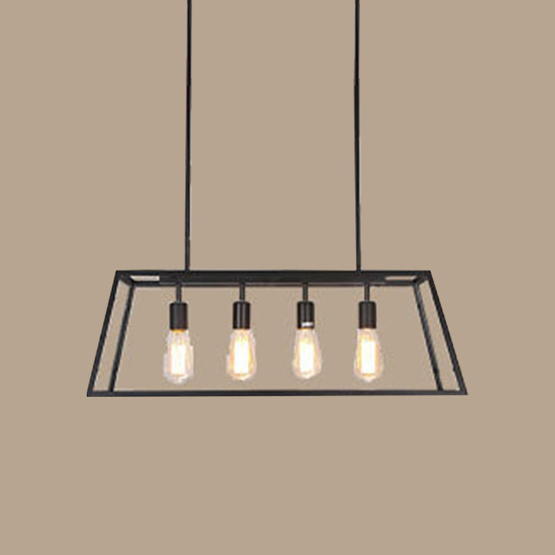 Glass Linear Island Light 4-Bulbs Industrial Dinning Room Pendant Lamp in Black