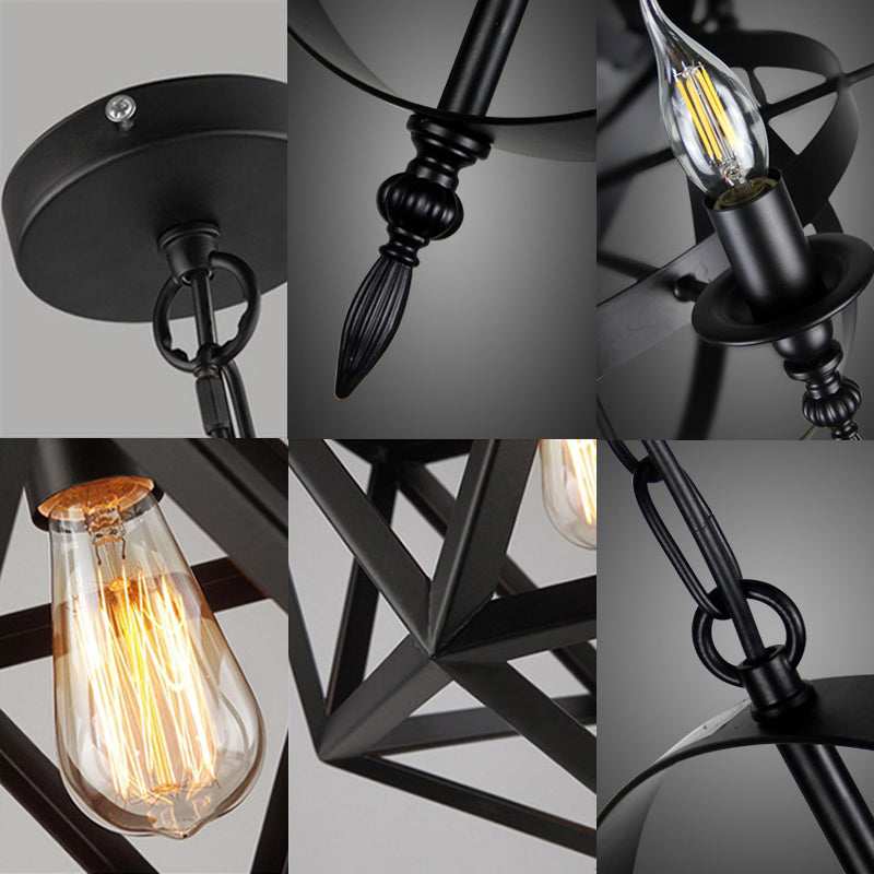 Glass Linear Island Light 4-Bulbs Industrial Dinning Room Pendant Lamp in Black