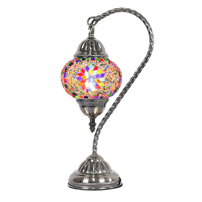 Asian Lantern Nightstand Light 1 Bulb Hand Cut Glass Night Lamp with Gooseneck Arm for Drawing Room
