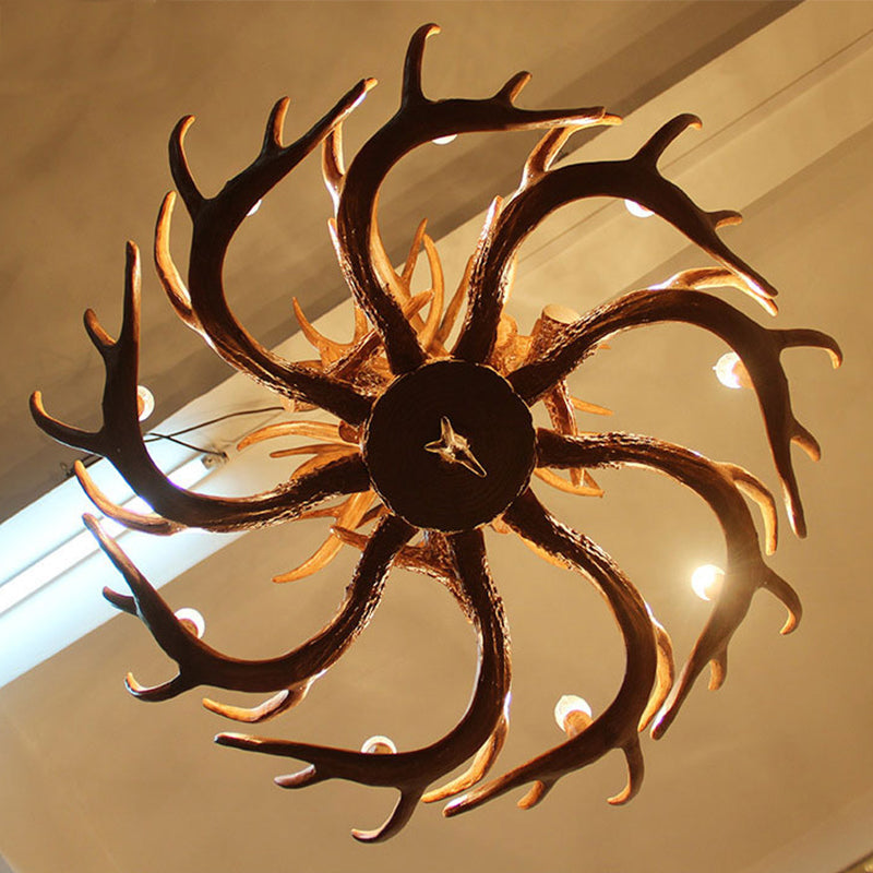 Candelabra Chandelier Pendant Light Traditional Distressed Wood Resin Suspension Pendant Light