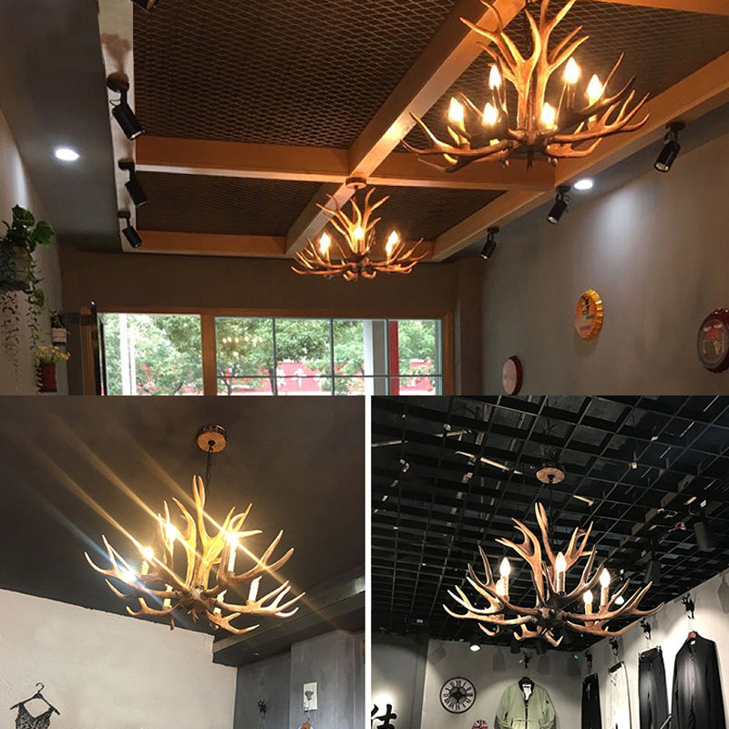 Candelabra Chandelier Pendant Light Traditional Distressed Wood Resin Suspension Pendant Light