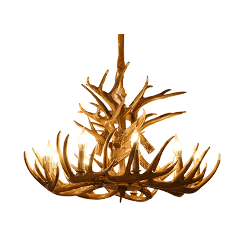 Candelabra Chandelier Pendant Light Traditional Distressed Wood Resin Suspension Pendant Light