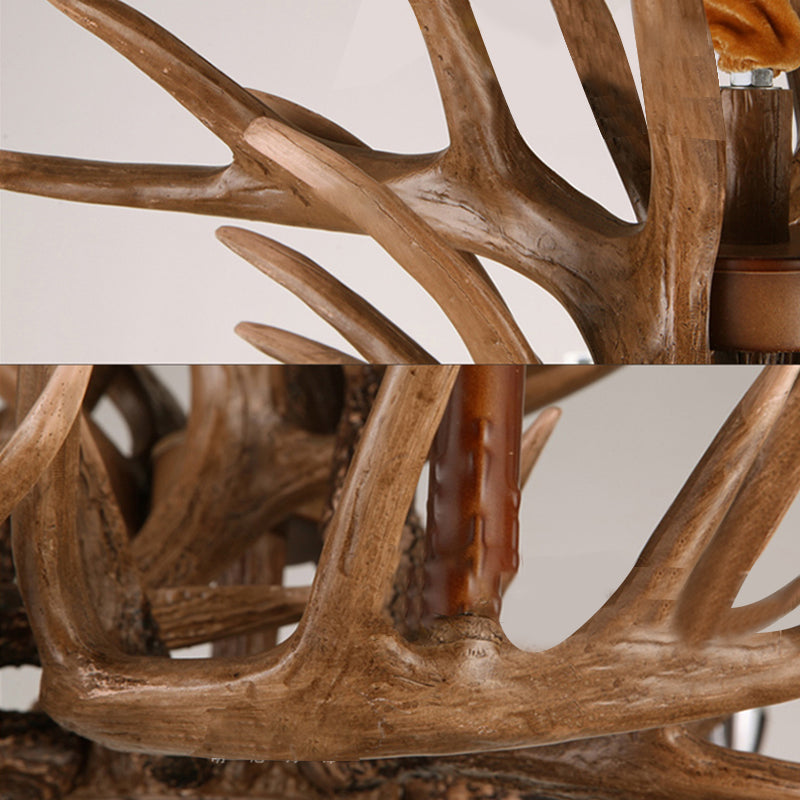 Candelabra Chandelier Pendant Light Traditional Distressed Wood Resin Suspension Pendant Light