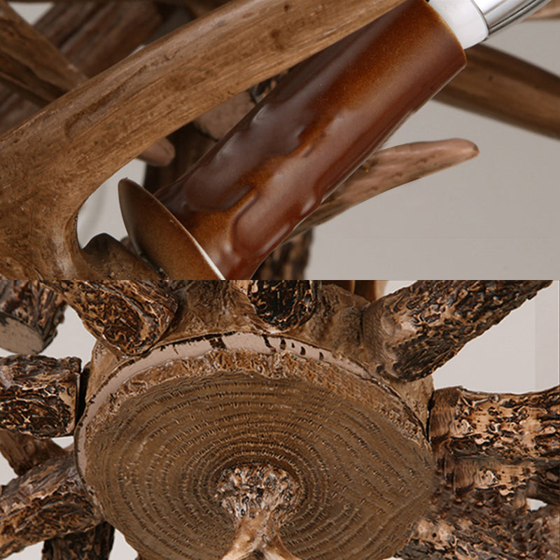Candelabra Chandelier Pendant Light Traditional Distressed Wood Resin Suspension Pendant Light