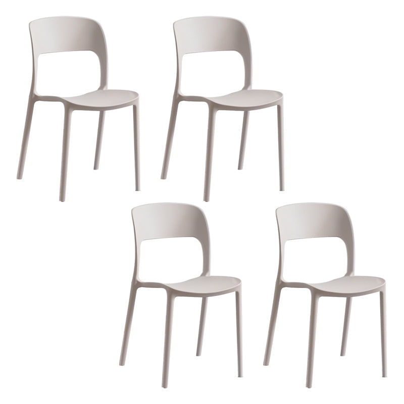 Silla lateral de plástico contemporánea, silla lateral de comedor sin brazos con espalda abierta apilable para el hogar