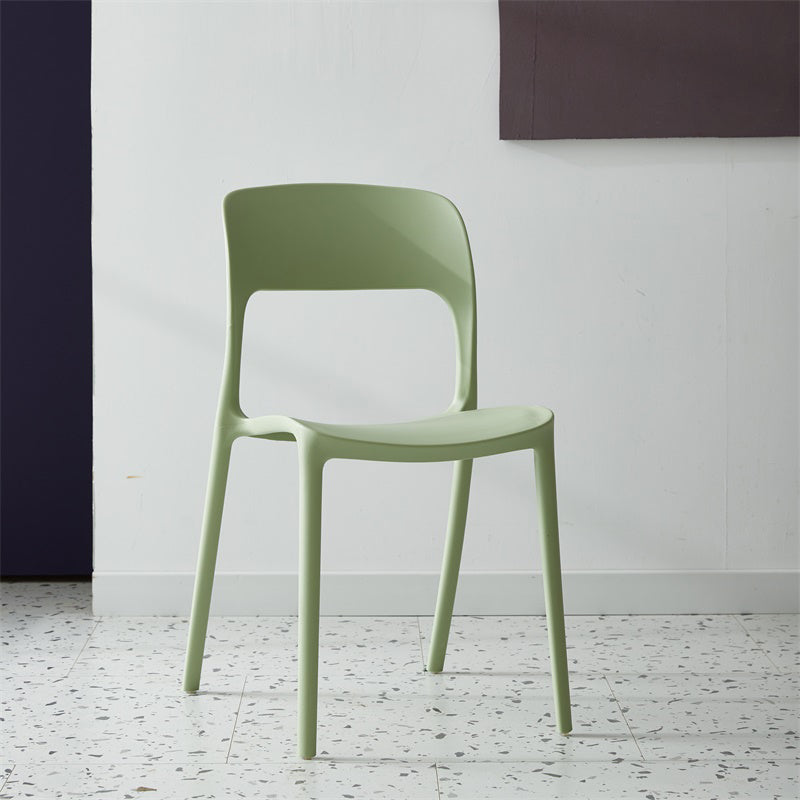 Silla lateral de plástico contemporánea, silla lateral de comedor sin brazos con espalda abierta apilable para el hogar