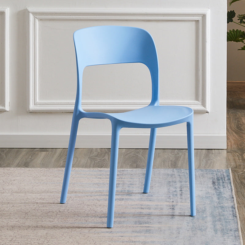 Silla lateral de plástico contemporánea, silla lateral de comedor sin brazos con espalda abierta apilable para el hogar