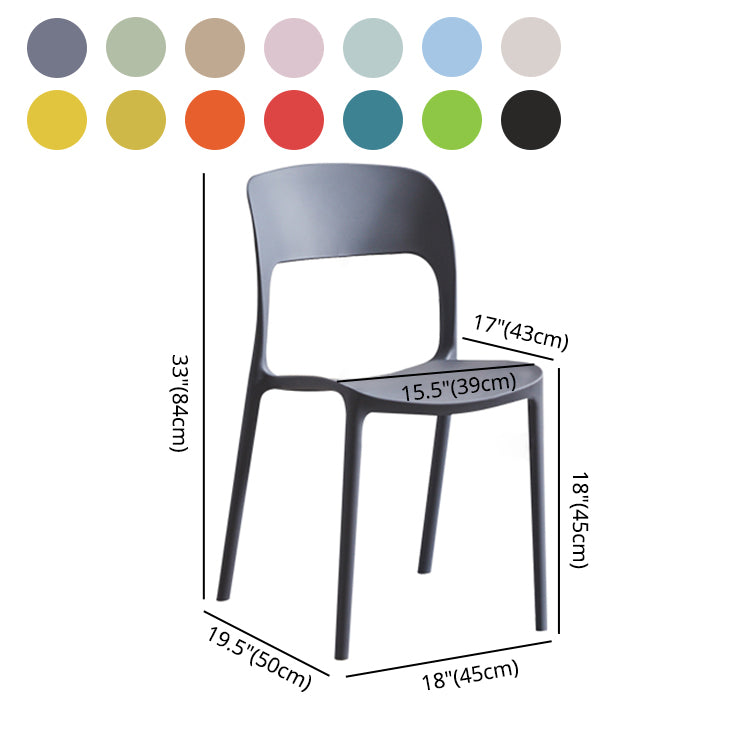 Silla lateral de plástico contemporánea, silla lateral de comedor sin brazos con espalda abierta apilable para el hogar