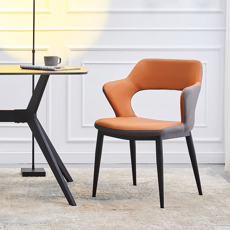 Minimalist Style Leather Dining Chairs Open Back Dining Side Chairs for Home