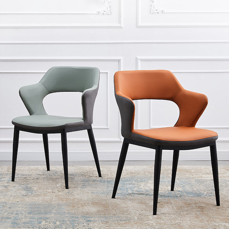 Minimalist Style Leather Dining Chairs Open Back Dining Side Chairs for Home
