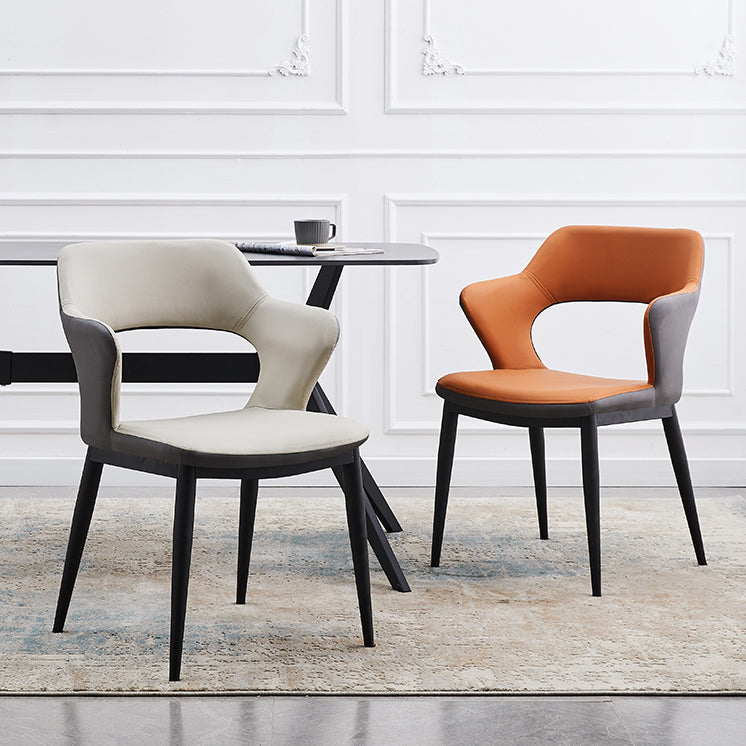 Minimalist Style Leather Dining Chairs Open Back Dining Side Chairs for Home