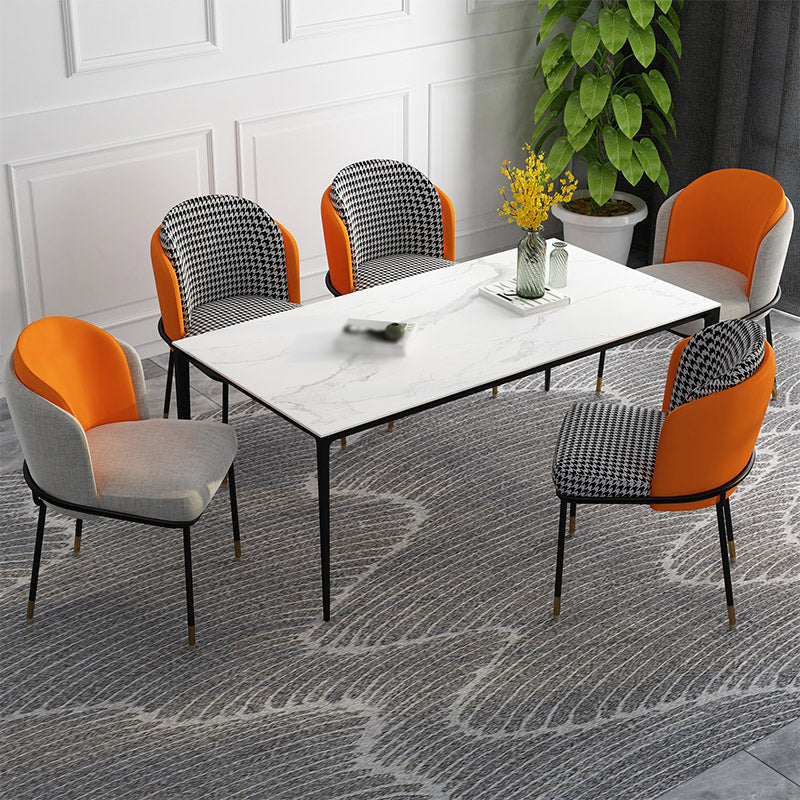 Glam Metal Dining Armless stoelen gestoffeerde linnen stof eetkamerstoel voor restaurant