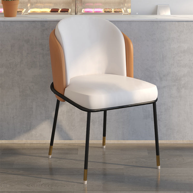 Glam Metal Dining Armless stoelen gestoffeerde linnen stof eetkamerstoel voor restaurant