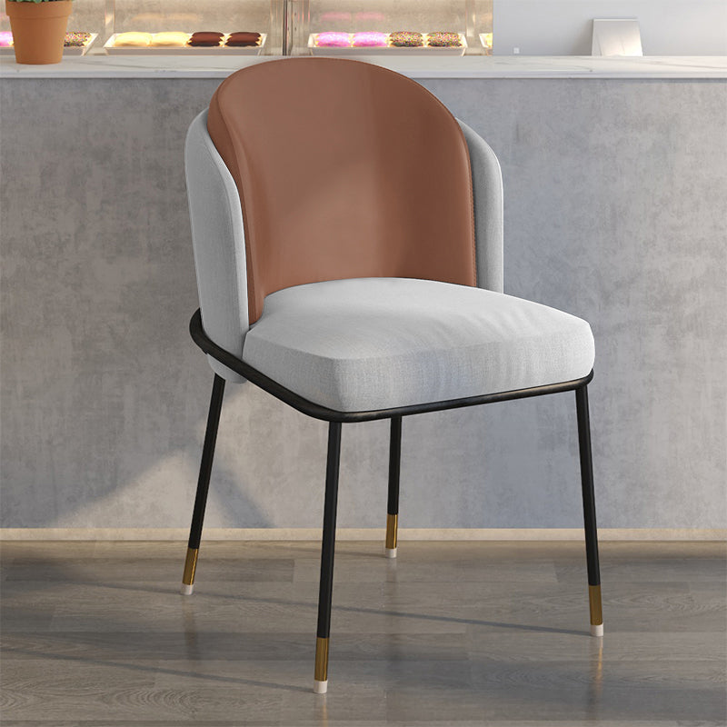 Glam Metal Dining Armless stoelen gestoffeerde linnen stof eetkamerstoel voor restaurant