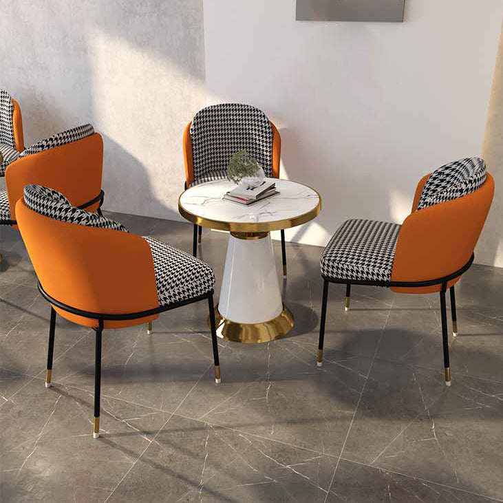 Glam Metal Dining Armless stoelen gestoffeerde linnen stof eetkamerstoel voor restaurant