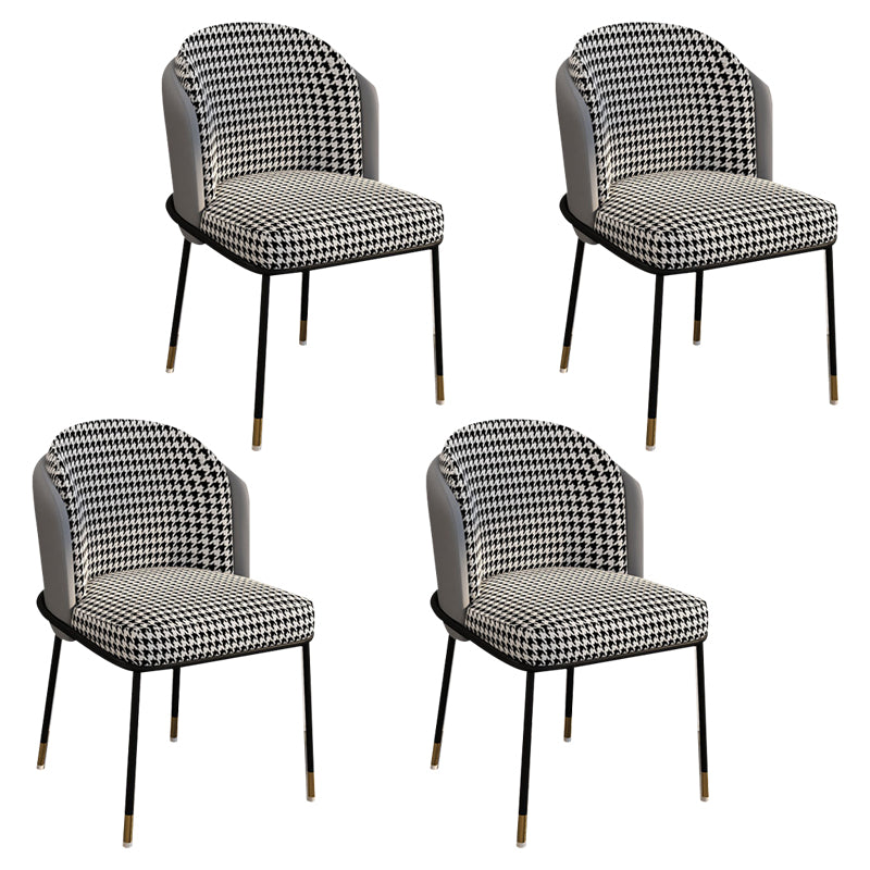 Glam Metal Dining Armless stoelen gestoffeerde linnen stof eetkamerstoel voor restaurant