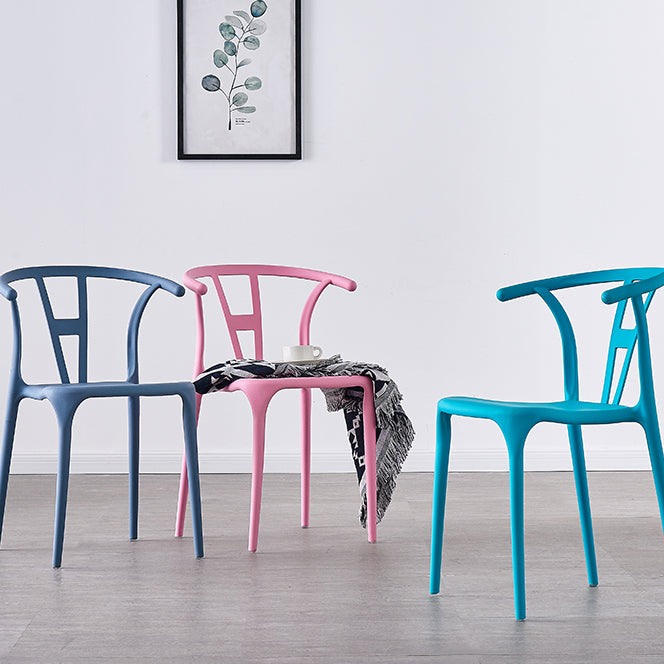 Sillas de comedor escandinavas de plástico sin brazos, silla auxiliar de comedor apilable (juego de 4)
