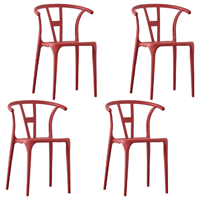 Sillas de comedor escandinavas de plástico sin brazos, silla auxiliar de comedor apilable (juego de 4)
