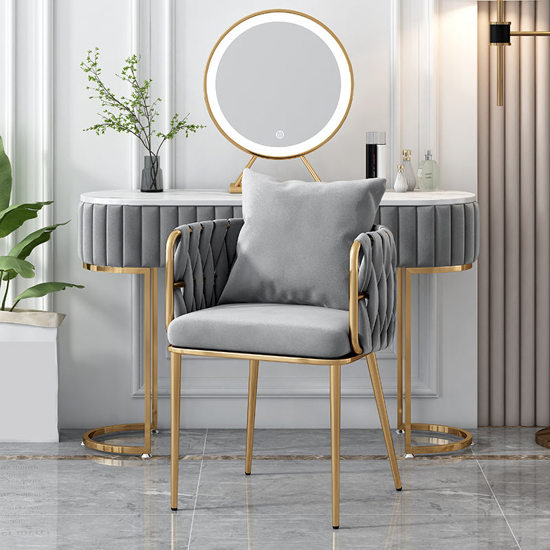 Chaises à dossier en baril rembourrées de style Glam, chaises de salle à manger en tissu de lin pour usage domestique