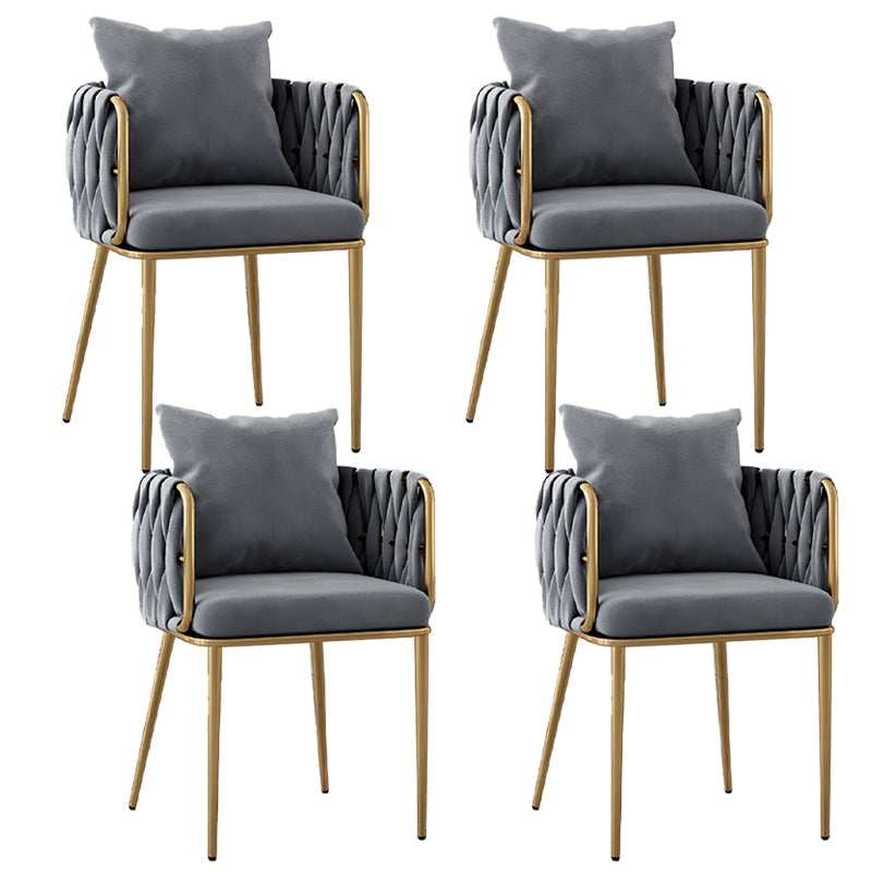 Chaises à dossier en baril rembourrées de style Glam, chaises de salle à manger en tissu de lin pour usage domestique