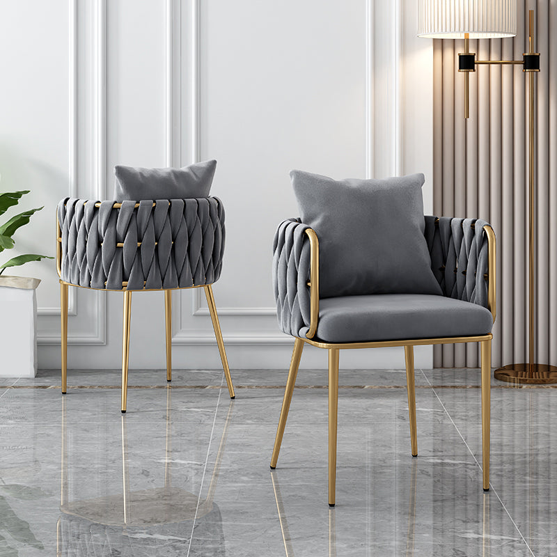 Chaises à dossier en baril rembourrées de style Glam, chaises de salle à manger en tissu de lin pour usage domestique
