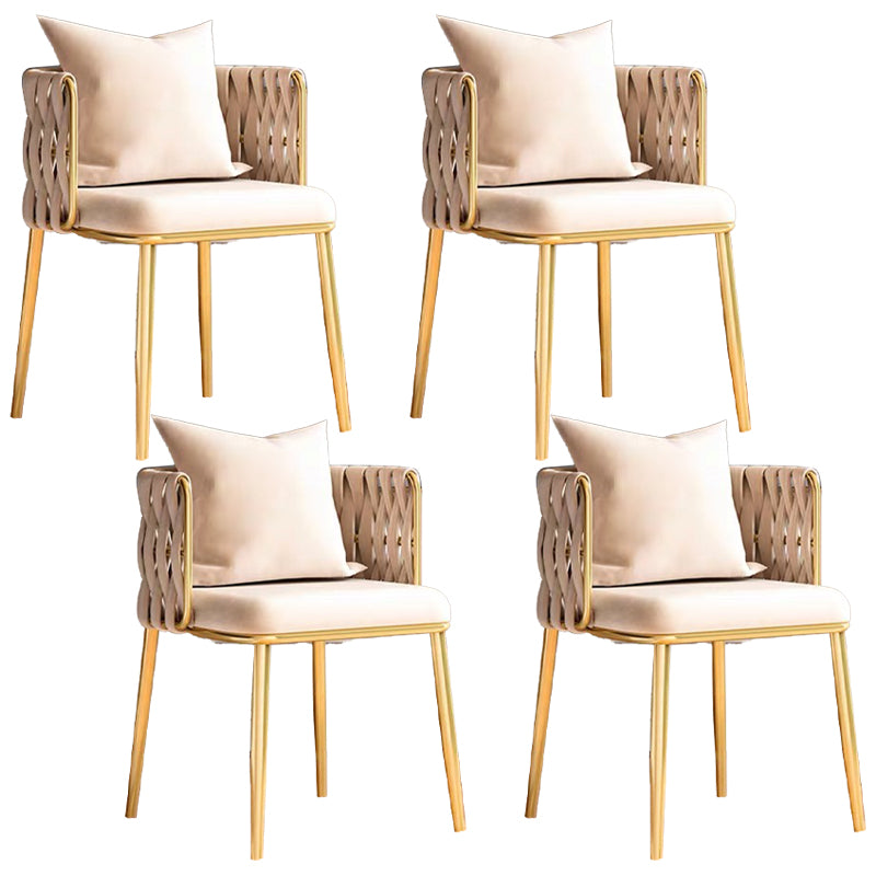 Chaises à dossier en baril rembourrées de style Glam, chaises de salle à manger en tissu de lin pour usage domestique